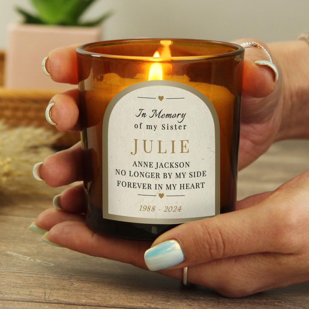 Personalised In Loving Memory Amber Glass Scented Jar Candle Extra Image 3
